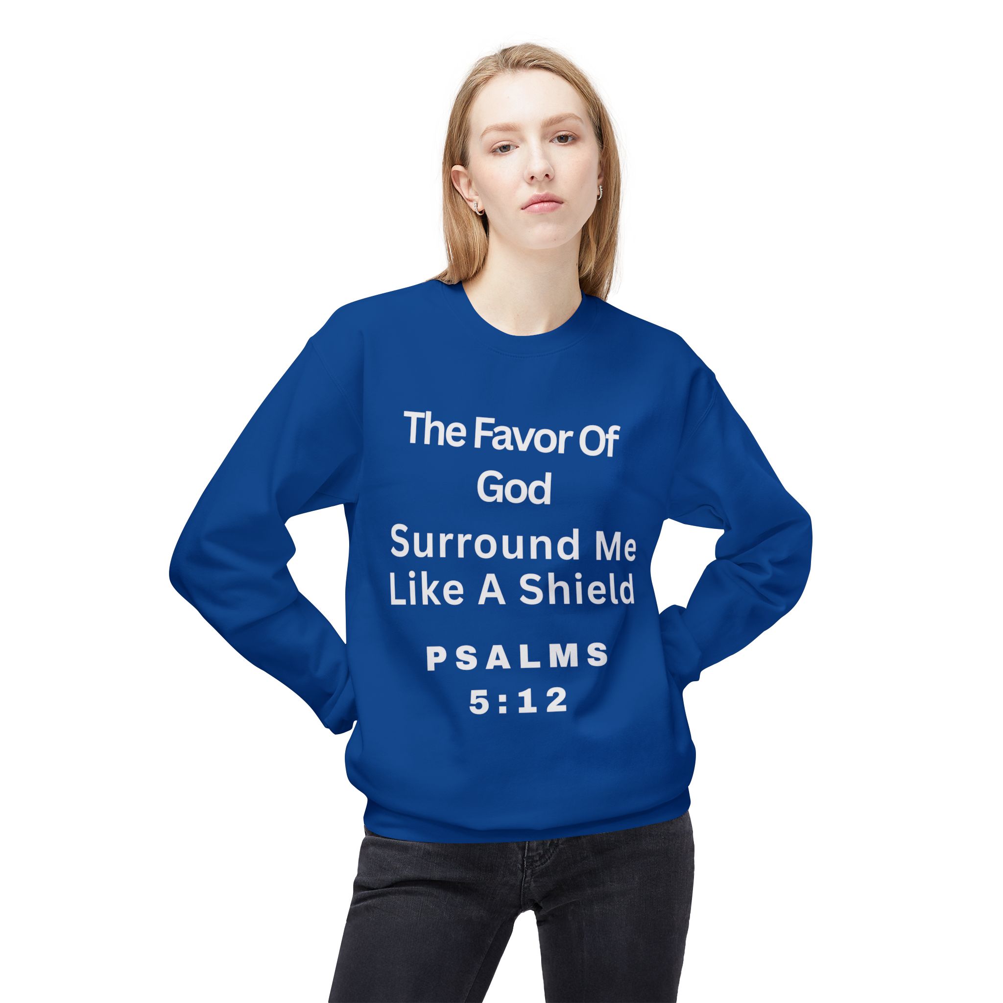 The Favor of God Surrounds Me” women’s sweater Midweight Softstyle Fleece Crewneck Sweatshirt - Image 8