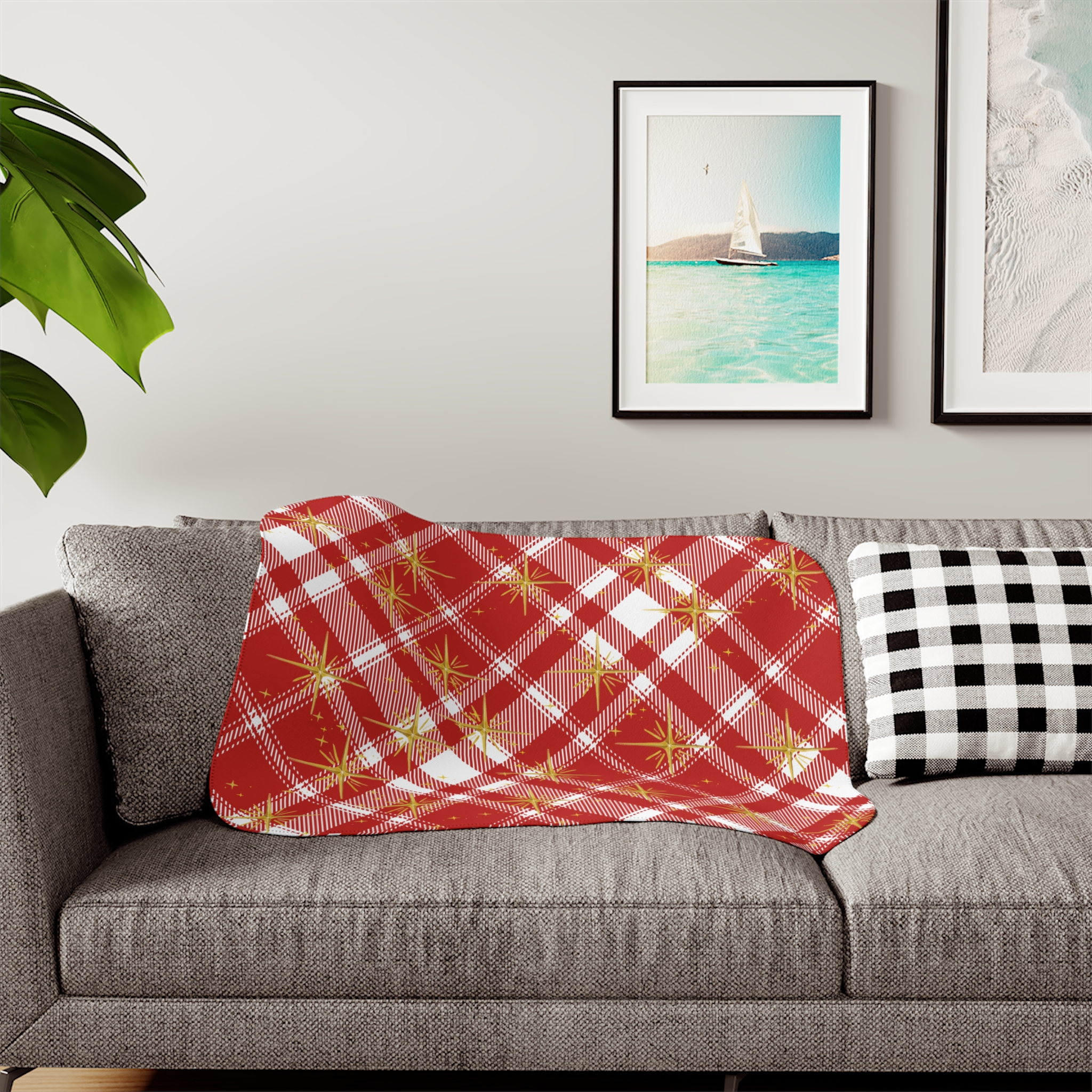 Red and Beige Plaid-Cozy Sherpa Blanket - Image 11