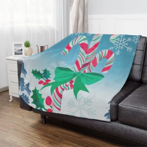 Festive Holiday Minky Blanket with Candy Canes and Snowflakes