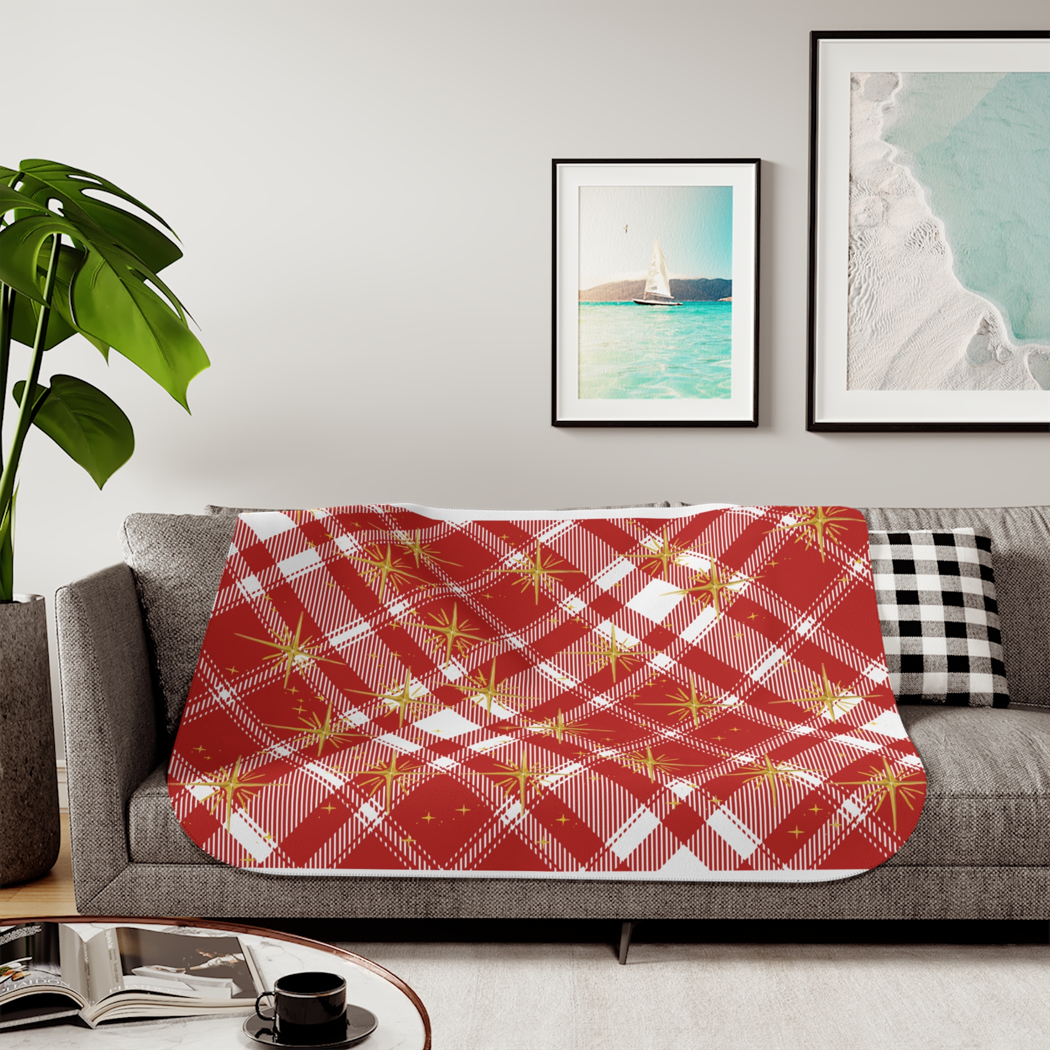 Red and Beige Plaid-Cozy Sherpa Blanket - Image 19