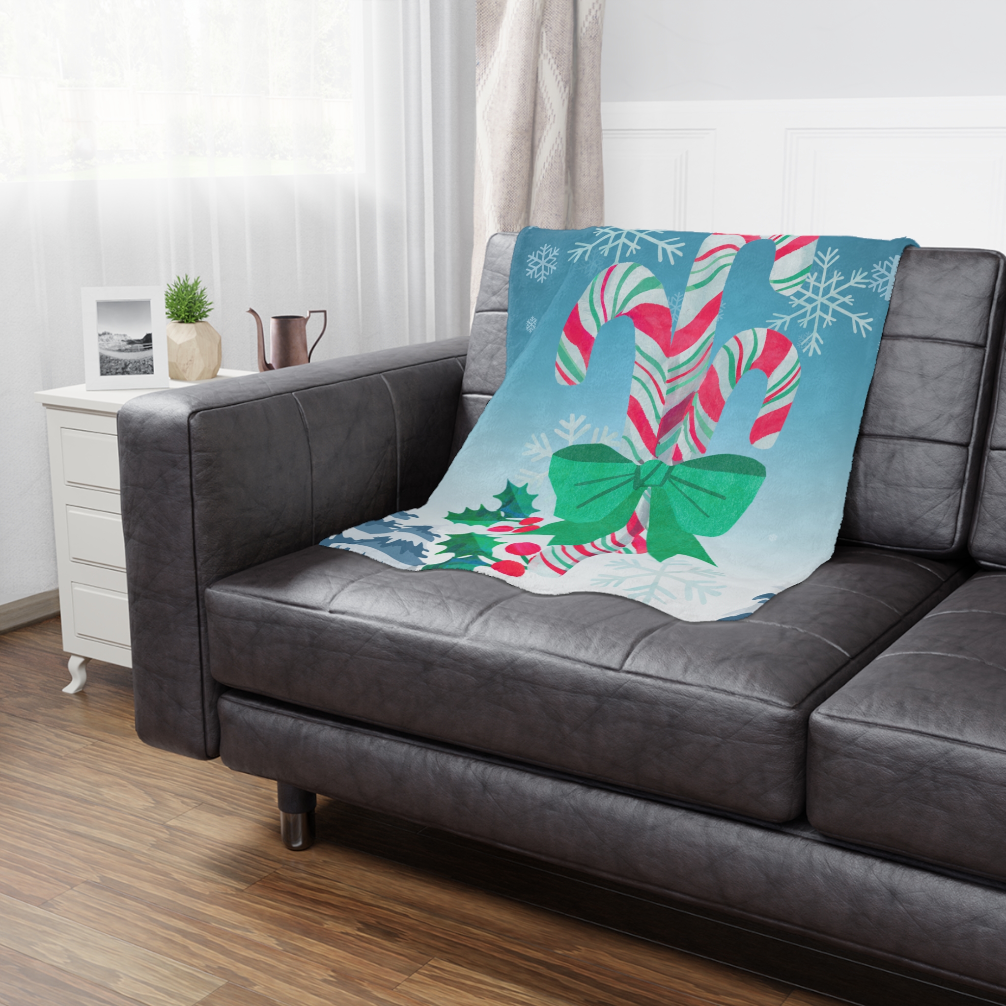 Festive Holiday Minky Blanket with Candy Canes and Snowflakes - Image 5