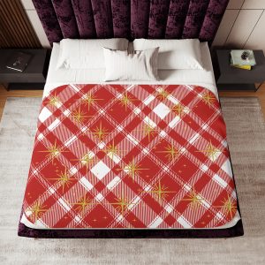 Festive Red and Beige Plaid-Cozy Sherpa Blanket