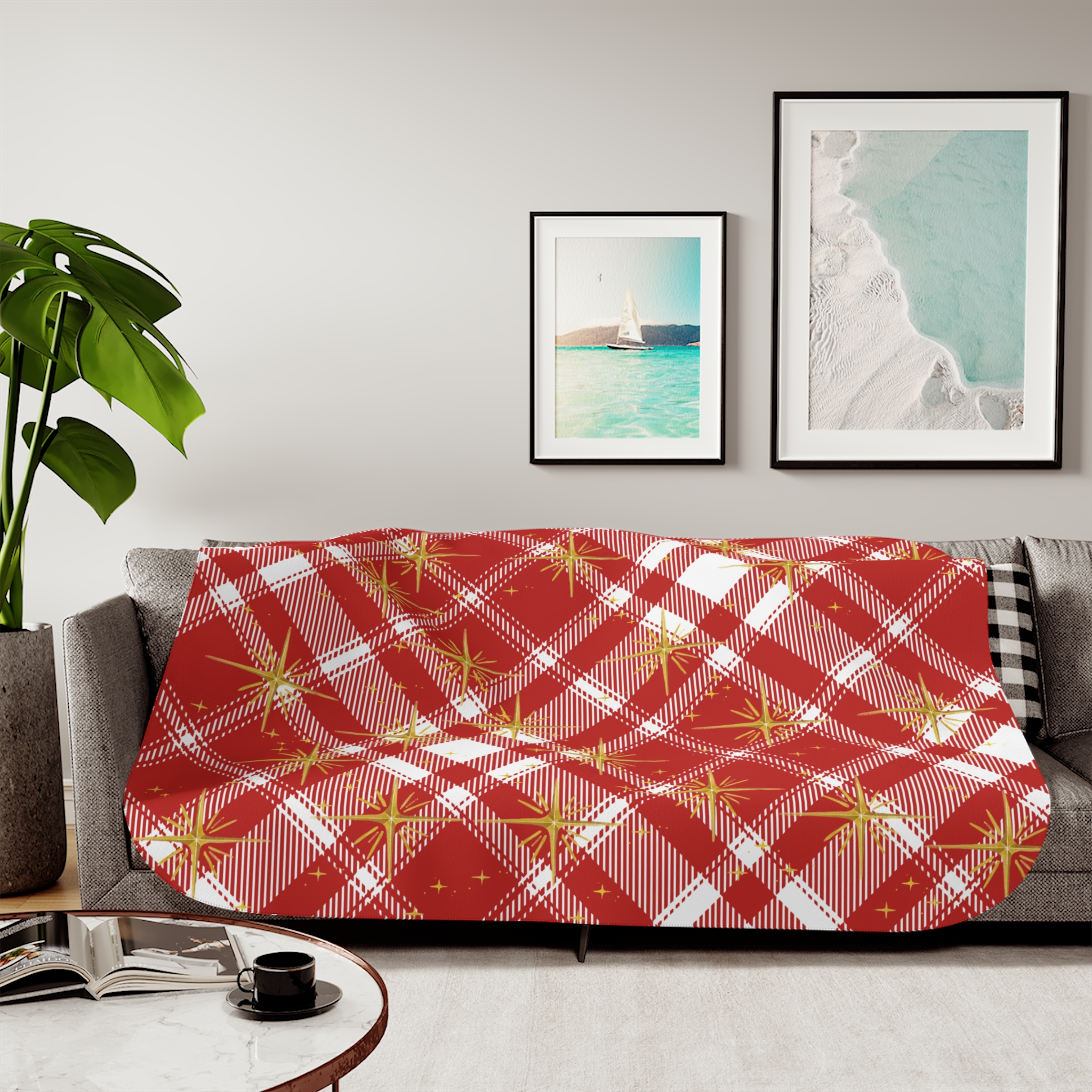Red and Beige Plaid-Cozy Sherpa Blanket - Image 4