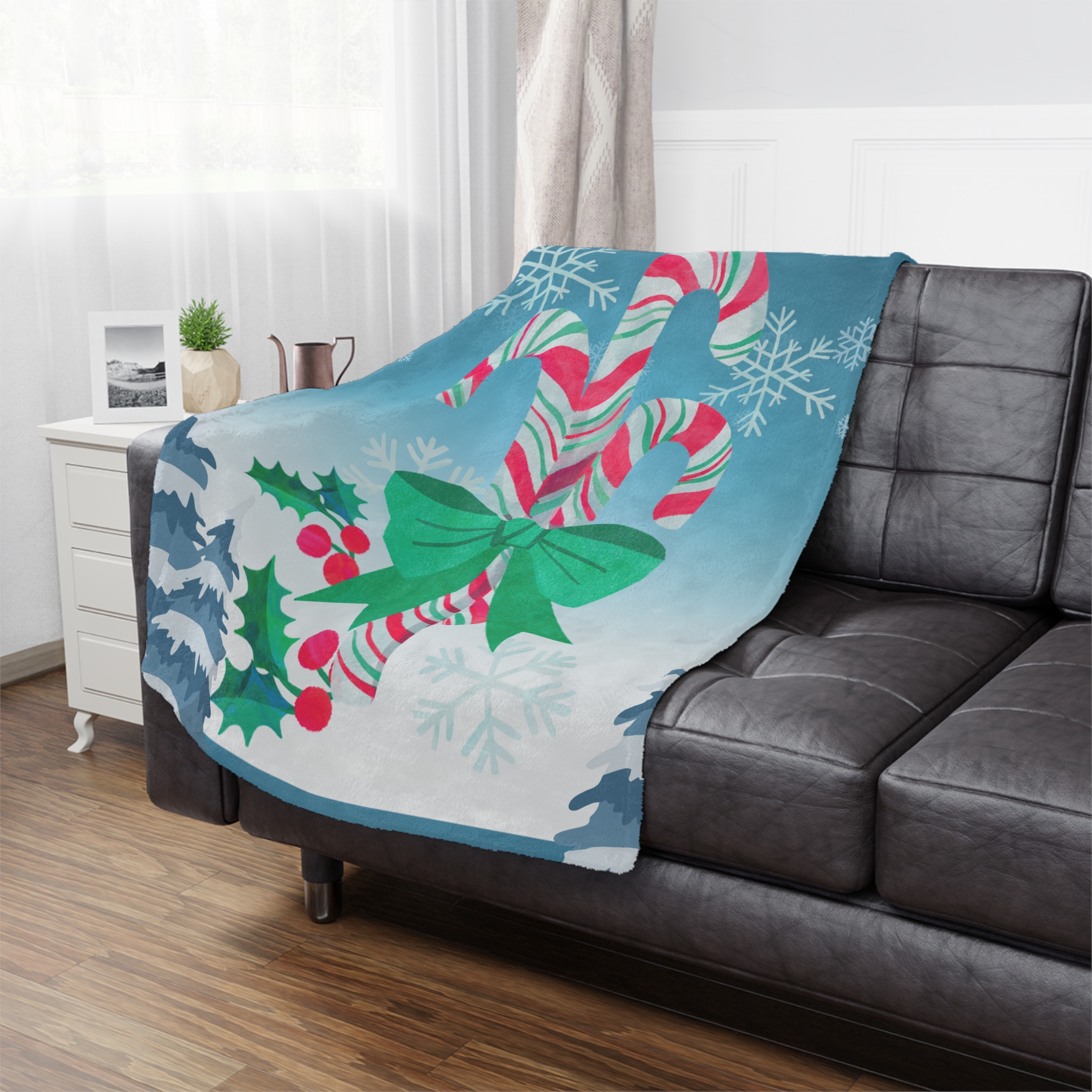 Festive Holiday Minky Blanket with Candy Canes and Snowflakes - Image 11